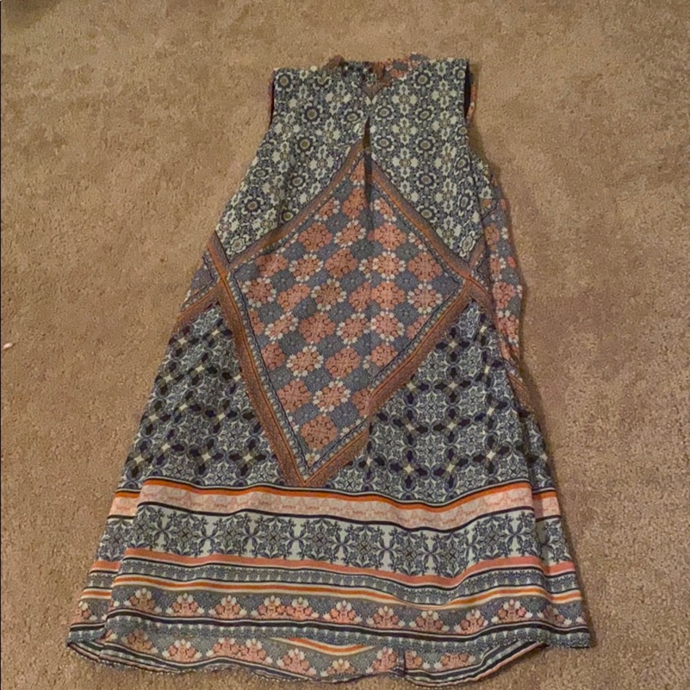 Pink and blue print sleeveless dress